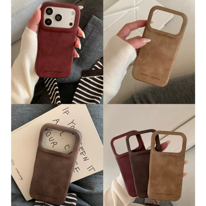 Stoßfeste Wildleder-Handyhülle im Retro-Design für Apple iPhone 17 Pro Max, 16, 15, 14, 13 Pro Max in Rot und Braun - Bild 2