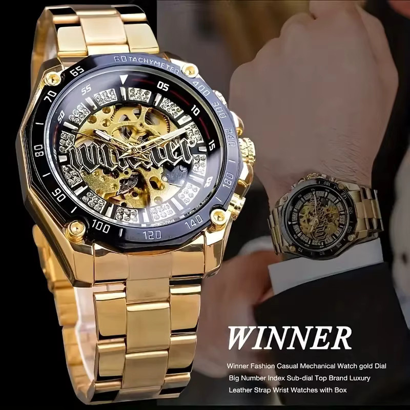 FORSINING Armbanduhr Automatik, Edelstahl, Gold, Schwarz, Herren - Bild 3