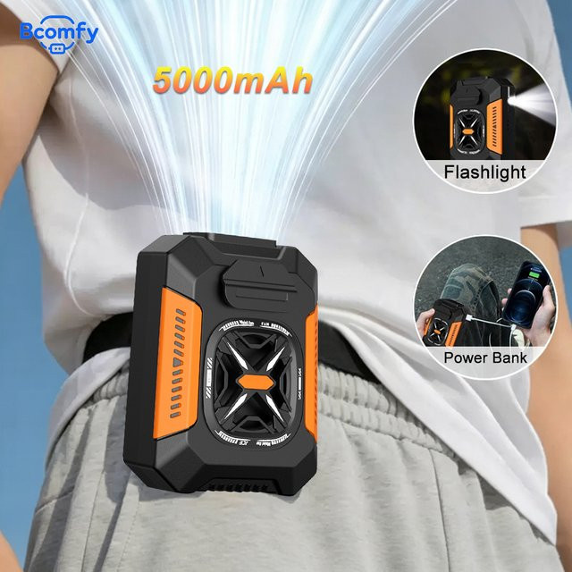 Bcomfy Mini-Halsventilator und Taillenventilator mit 5000mAh Akku, tragbarer Luftkühler mit Taschenlampe und Powerbank Funktion, 3-Gang-Windstärke, Farben: Grün oder Schwarz - Bild 1
