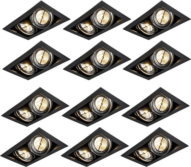 QAZQA Oneon 12er Set Einbauspots Schwarz, 2-flammig, AR111 LED, verstellbar und dimmbar - Bild 1
