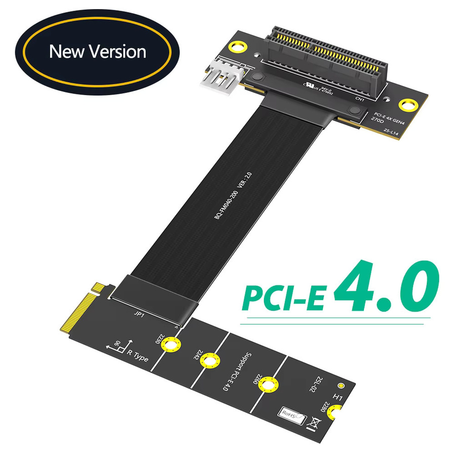T.F.SKYWINDINTL M.2 Key M auf PCI-E 4.0 4X Adapterkarte mit 270 Grad Verlängerungskabel für NVMe, Schwarz, Länge: 20 cm - Bild 2