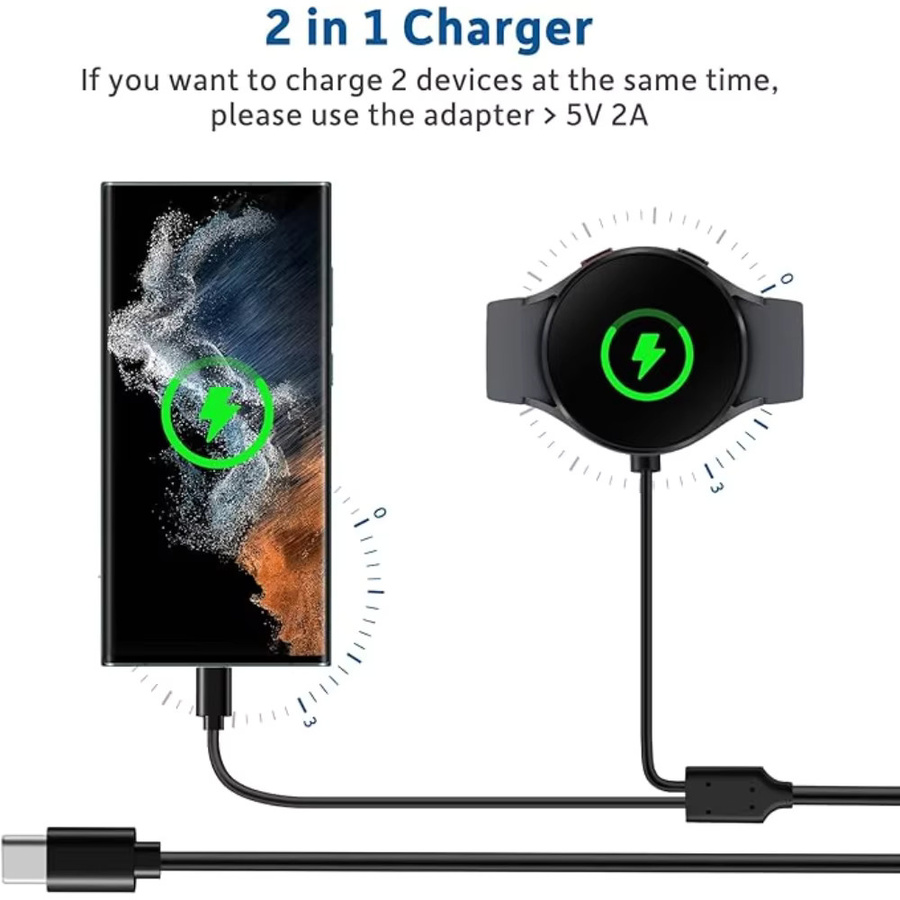 Samsung 2-in-1 USB-C Ladekabel für Galaxy Watch Ultra, 7, 6, 6 Classic, 5, 5 Pro und Smartphone in Schwarz - Bild 6