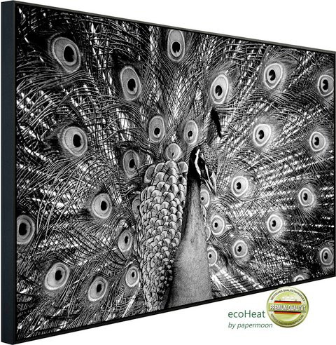 papermoon Infrarotheizung EcoHeat Pfau Schwarz Weiss mit Matt-Effekt und App-Steuerung - Bild 1