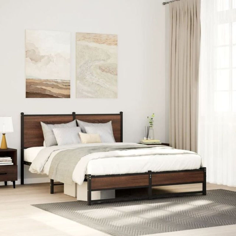 Metallbett Vidaxl aus Stahl in Braun im Industrial Design, B/T: 137 x 190 cm - Bild 1