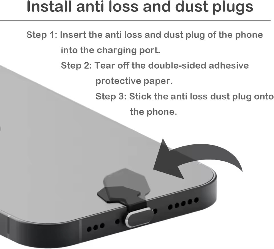 Selbstklebende Metall-Staubstopfen Typ USB-C in Schwarz für Apple iPhone und Samsung Mobiltelefone - Bild 4