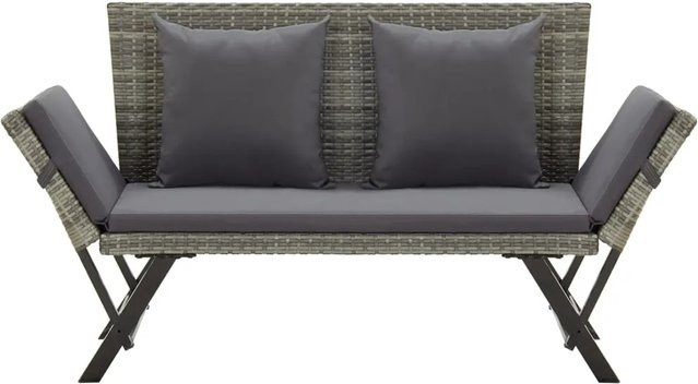 vidaXL Gartenbank aus Poly Rattan mit Auflagen und Armlehnen, Grau - Bild 1