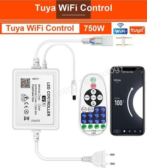 Tuya Smart WiFi Bluetooth IR Controller für Neon-LED-Streifen, 2Pin 220V, dimmbar, EU-Stecker - Bild 1