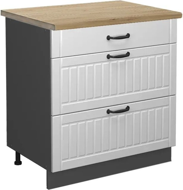 Vicco Küchenunterschrank Fame-Line in Weiß und Anthrazit mit Eiche-Optik, Landhausstil, B/T/H: 80 x 60 x 82 cm - Bild 1