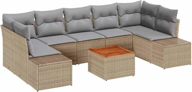 vidaXL 8-teiliges Garten-Sofa-Set in L-Form aus Poly Rattan und Stahl in Beige-grau mit Kissen und Tisch - Bild 1