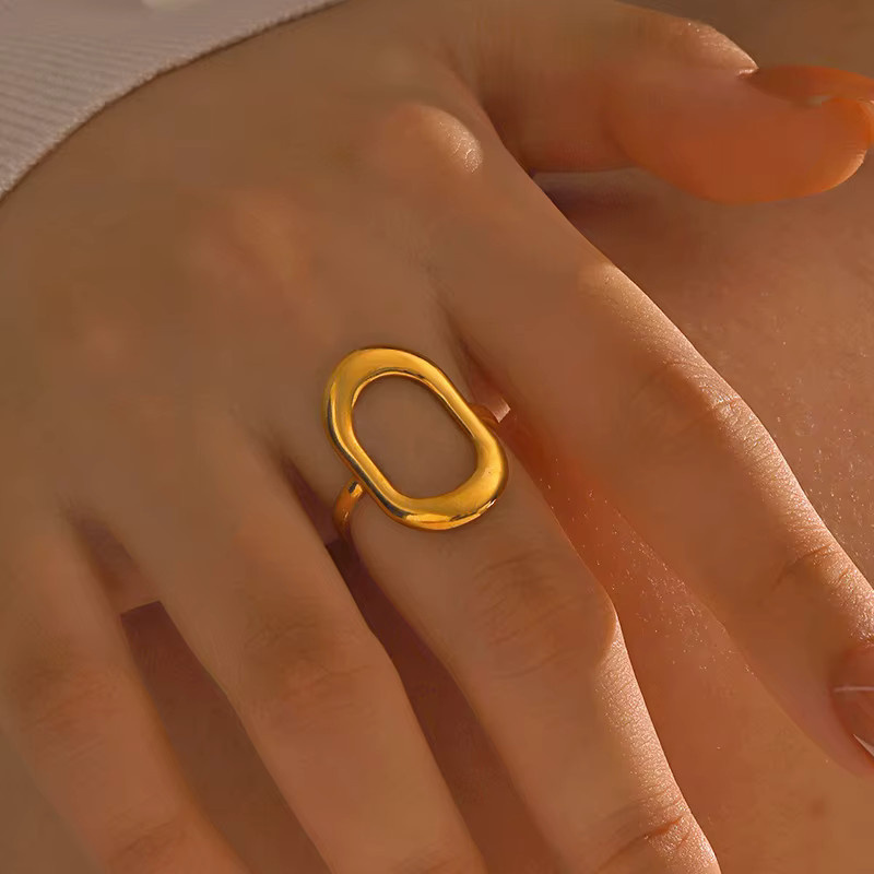 Yerik Hohlring Oval, Edelstahl, Gold, Unisex - Bild 1
