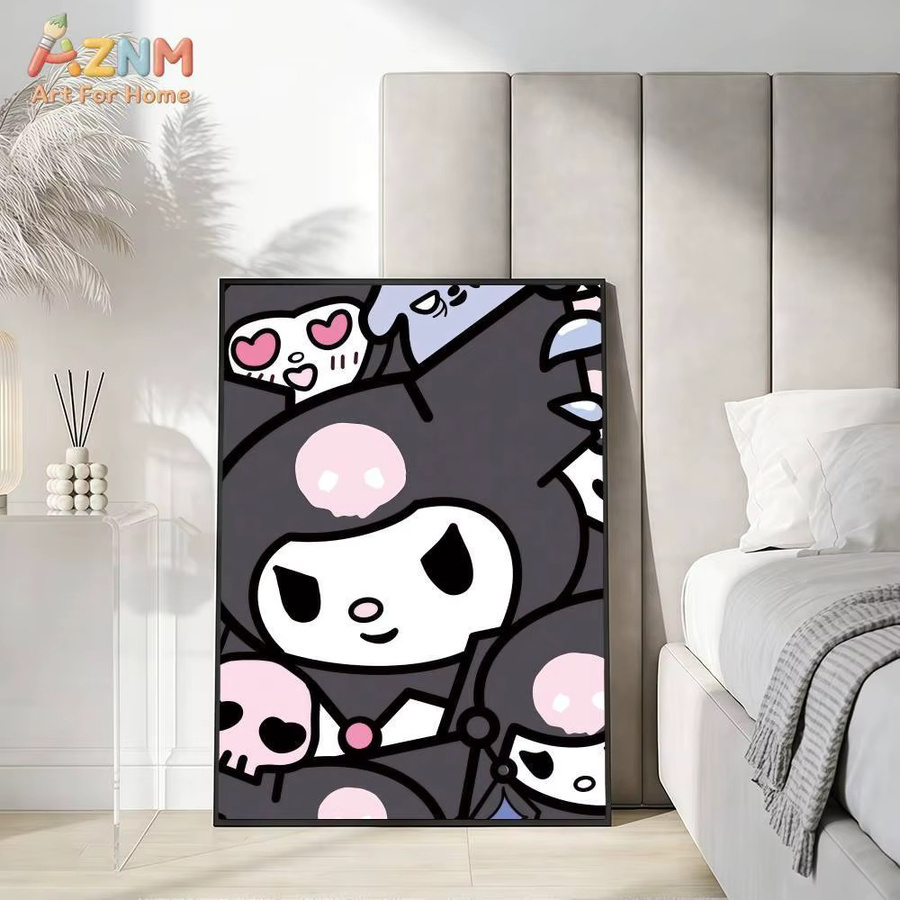 AZNM Kuromi Cartoon Leinwand-Wandkunst mit Sanrio-Charakter und Totenkopf-Motiv, ungerahmtes Druckposter in Mehrfarbig - Bild 5