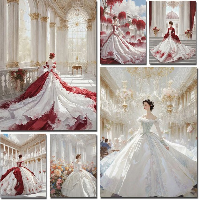 FANQING Diamond Painting Kit Retro Prinzessin im Abendkleid Mosaik Stickerei Set in Multicolour B: 25,0 cm, H: 20,0 cm - Bild 1