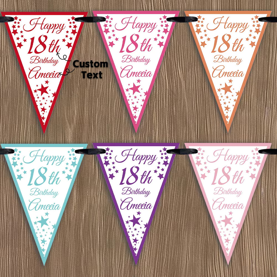 Personalisierte Geburtstagsbanner Partydekoration aus Papier mit 16 Wimpeln in Lila und Mehrfarbig inklusive 5 m Band - Bild 3