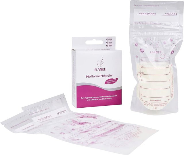 Elanee Muttermilchbeutel, 20er-Pack, transparent, auslaufsicher und gefriersicher mit Messskala - Bild 1
