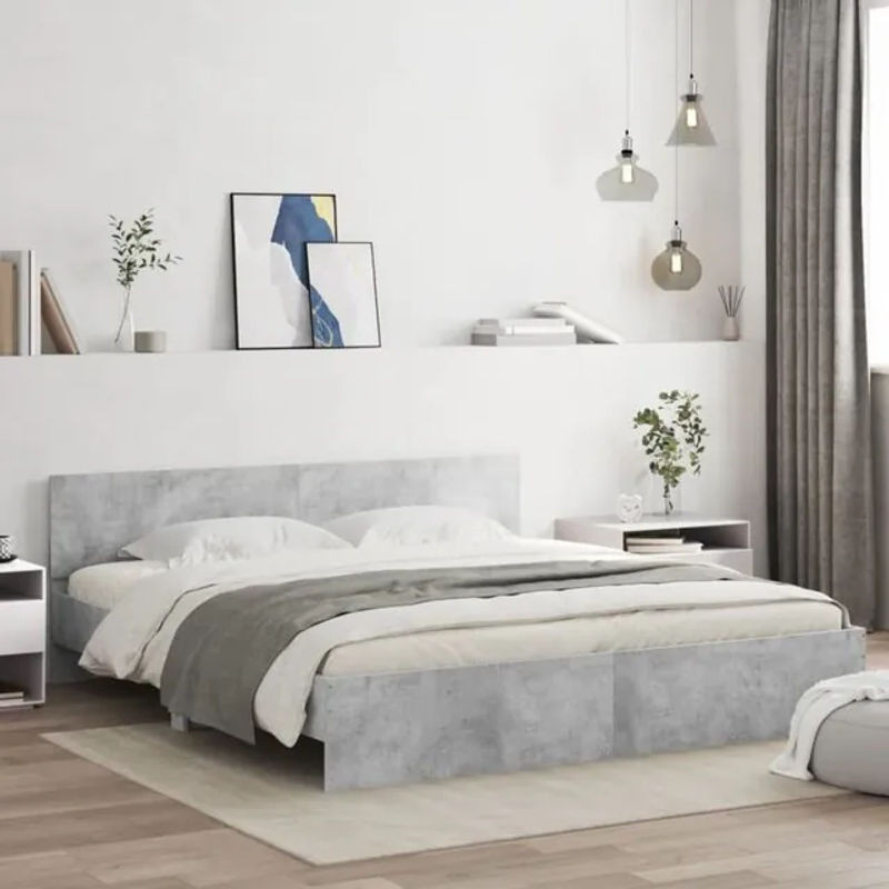 Modernes Bettgestell mit Kopfteil und LED-Beleuchtung von vidaxl in Grau, B/T/H: 200 x 185 x 203 cm - Bild 1