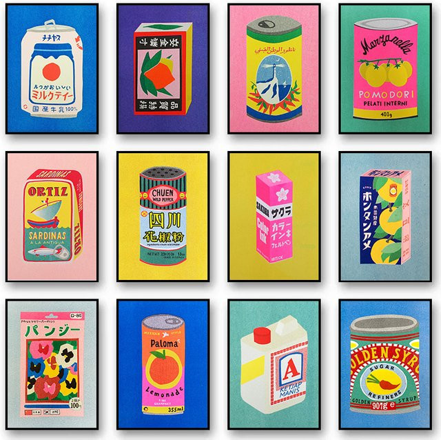 Potdemiel Nordic Poster Wandkunst mit japanischem Zitronensaftblüten- und Sardinen-Motiv in Pink und Multicolour, Rechteckiger Papierdruck für dein Wohnzimmer Dekor - Bild 1