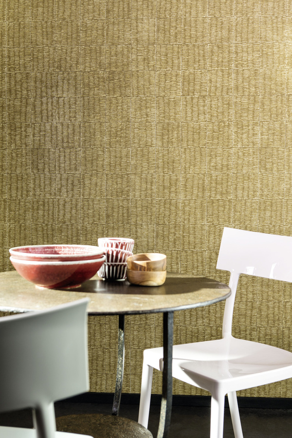 Elitis Wallpaper Mimbre Precioso in Ocker Gold mit abstraktem geometrischem Design aus Vinyl - Bild 2