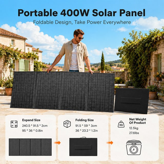CHUBAN Tragbares 400W Solarpanel-Set, Wasserdichtes Faltbares Solarladegerät in Schwarz für Camping und Wohnmobil - Bild 1