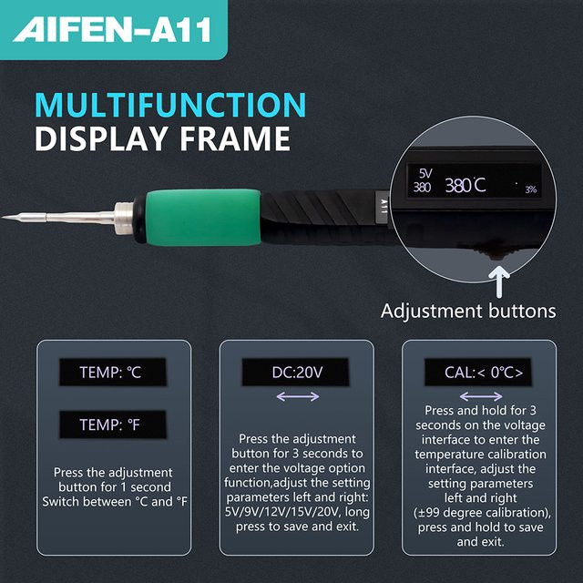 AIFEN A11 Tragbare Lötstation mit 2S Schnellheizung, USB wiederaufladbarer elektrischer Lötstift für Elektronik-Reparaturen, Schwarz, C210 Handstück - Bild 1