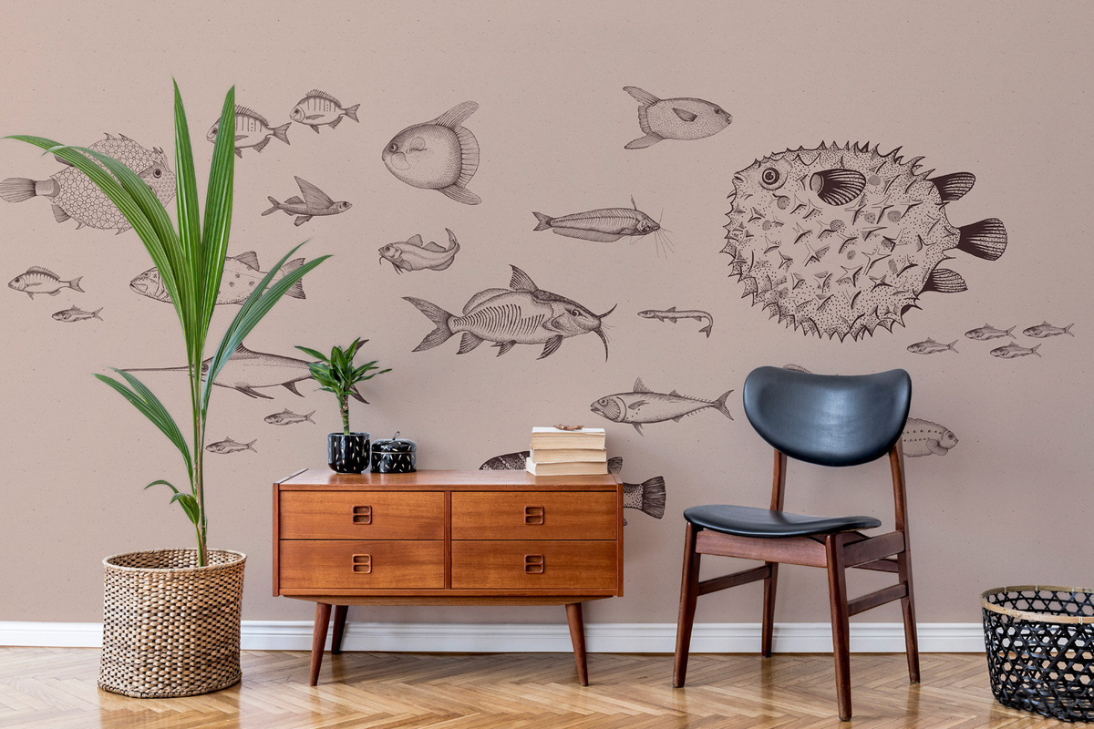 Coordonné Wandtattoo Sea Current Nude in Beige und Pink im minimalistischen Design - Bild 1