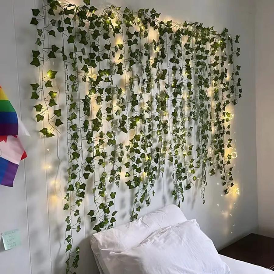 12er-Pack Peach Forest Künstliche Weinreben-Hängegirlande mit warmweißen LED-Lichterketten in Grün für Boho-Dekorationen bei Hochzeiten, Partys oder im Garten - Bild 3