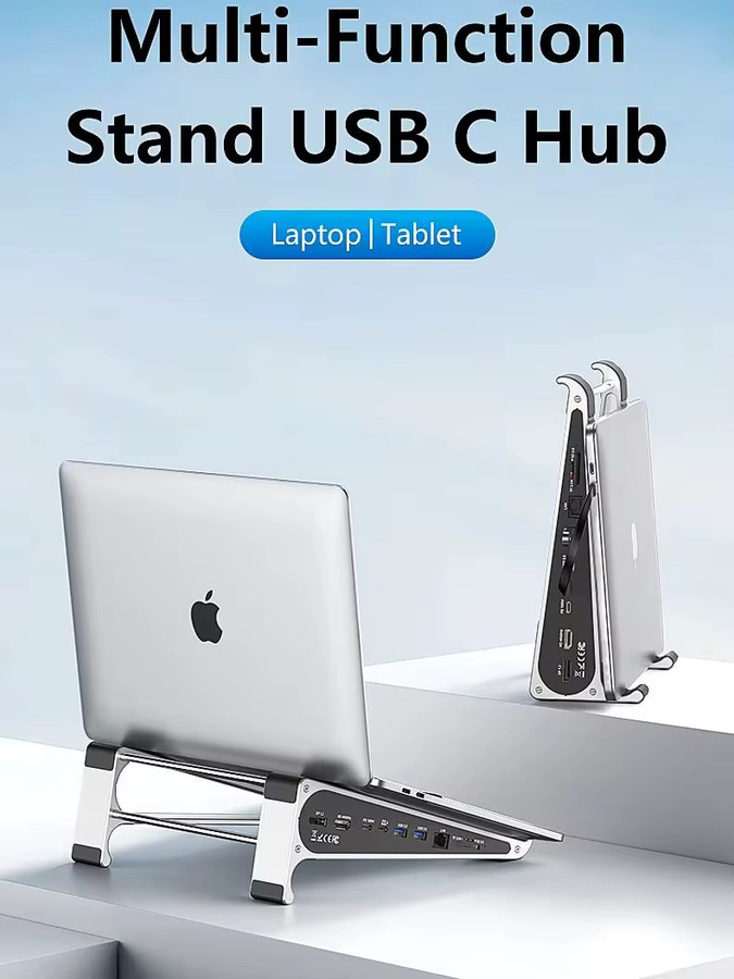 KEBIDUMEI Aluminium-Laptopständer mit 7-in-1 Dockingstation inklusive 4K 60Hz HDMI, SD/TF-Kartenleser, USB 3.0, PD-Ladegerät und RJ45 1000Mbps Ethernet/LAN - Bild 6