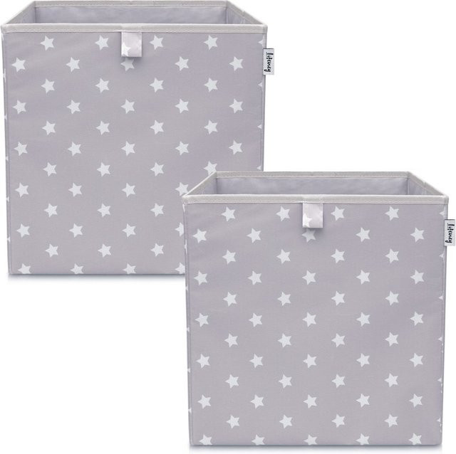 Lifeney Aufbewahrungsbox 2er Set mit Sternen in Hellgrau, B/T/H: 33 x 33 x 33 cm - Bild 1