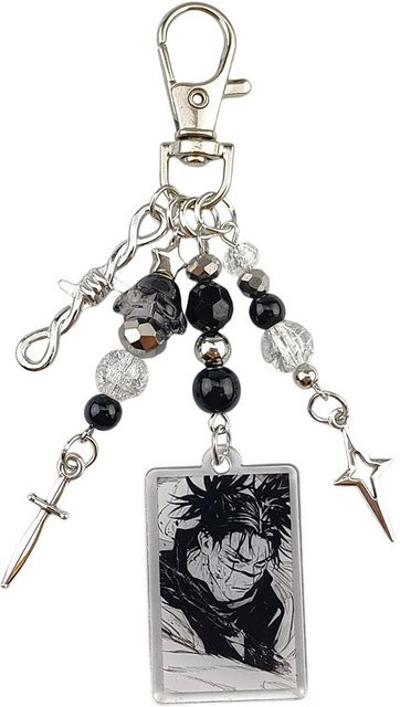 Schlüsselanhänger Anime Choso, Spiralstern Kreuz, Perlen, grau, Unisex - Bild 1