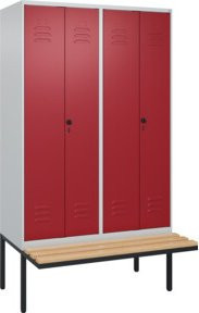 C+P PSA Doppel-Spind Classic PLUS Sitzbank mit 4 Abteilen aus Buche-Hartholz und Stahl, B/T/H: 212 x 120 x 81,5 cm - Bild 1