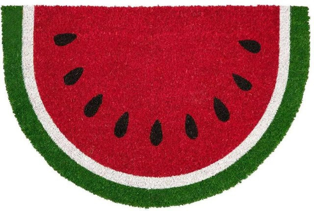 Halbrunde Kokos-Fußmatte mit Wassermelonen-Motiv, wetterfest, B/T: 60 x 40 cm, Rot - Bild 1