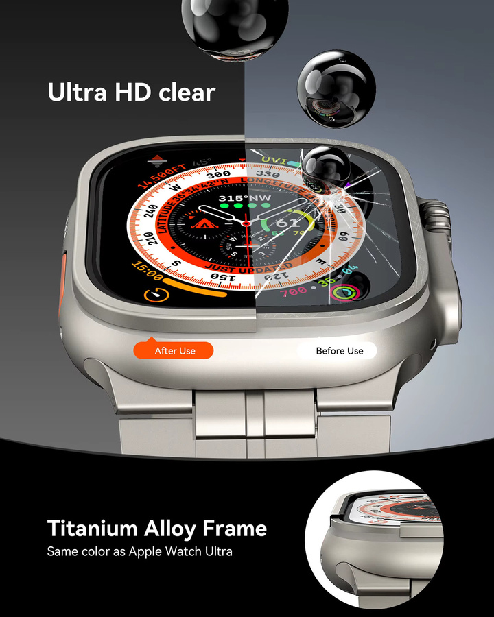 LULULOOK Displayschutzfolie und Hülle für Apple Watch Ultra, Titanlegierung, Silber - Bild 3