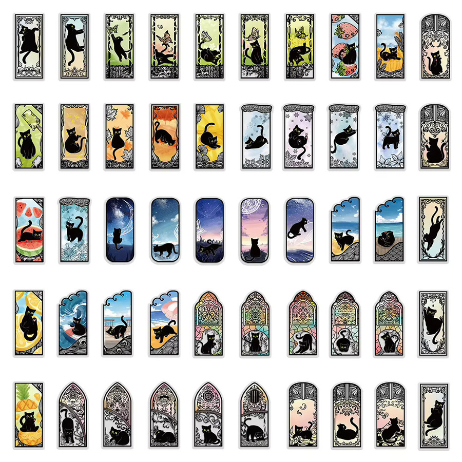 Charile Tarot Karte Schwarze Katze Cartoon Aufkleber, transparent - Bild 3