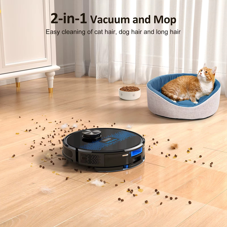 Lubluelu SL60D Roboter-Staubsauger und Wischmopp-Kombination in Schwarz mit 4000Pa Saugkraft, App-Steuerung und 150 Minuten Laufzeit für Teppiche, Hartböden und Tierhaare - Bild 2
