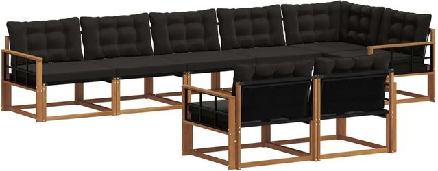 vidaXL Outdoor-Sofagarnitur 8-teilig aus Akazienholz und Textilene in Natur und Schwarz mit Kissen - Bild 1