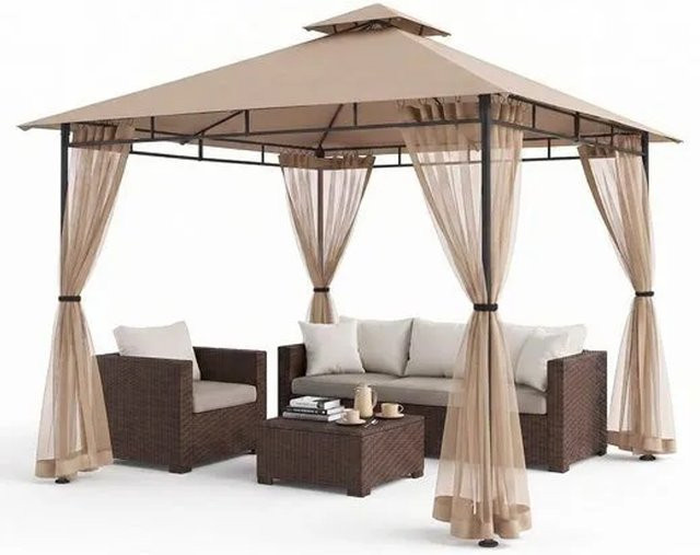 Sekey Pavillon mit Moskitonetz und Doppeldach in Taupe oder Beige, B/T/H: 300 x 300 x 265 cm - Bild 1