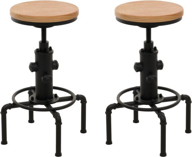 PROREGAL 2er-Set Barhocker im Industrial-Design aus Kiefernholz und Eisen, Farbe Braun/Schwarz, höhenverstellbar und drehbar, Sitzhöhe 61-85 cm - Bild 1