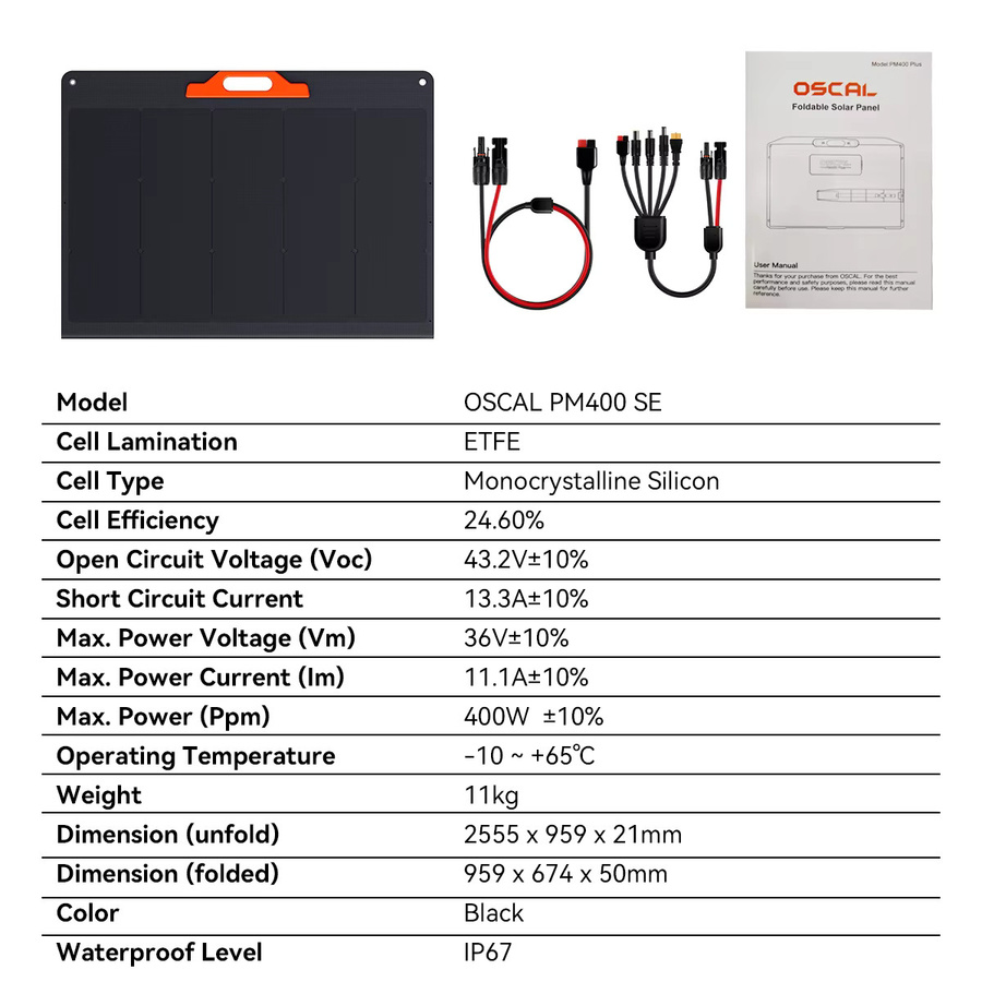 OSCAL PM400SE Tragbares Solarpanel 400W 18V Schwarz mit ETFE-Beschichtung und MC4-Anschluss für tragbare Powerstationen - Bild 9