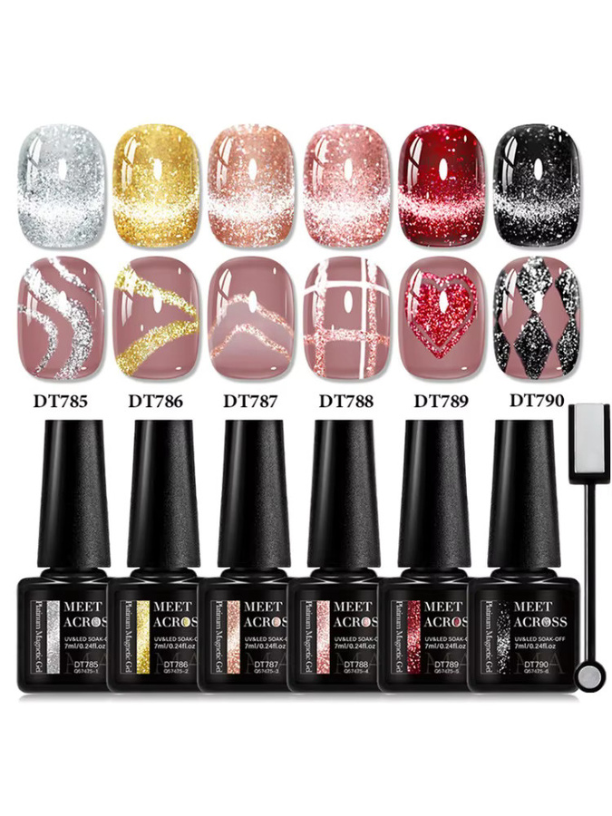 MEET ACROSS Magnetisches Gel Nagellack Set, Rosa Rot, 7 Stück - Bild 7