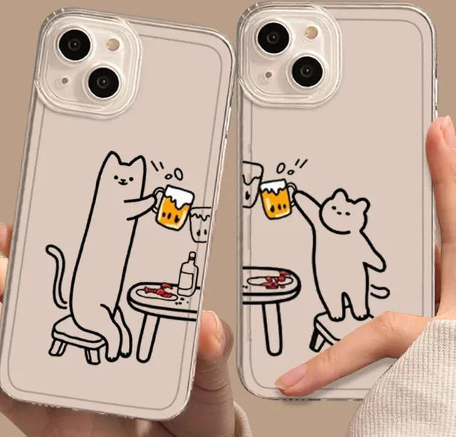 Remazy Transparentes Handycase mit Lustigem Katzen-Paar Design für iPhone 11 bis iPhone 17 Pro Max und SE - Bild 1