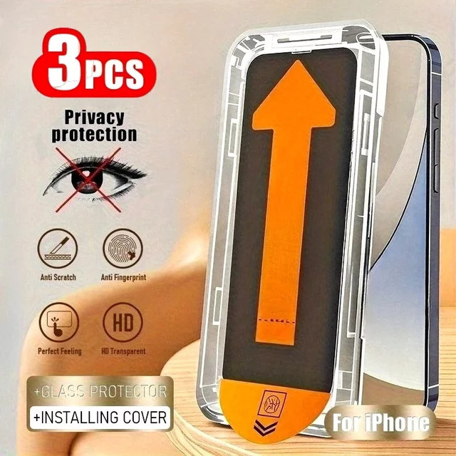 3-teiliges DIXSG Anti-Spy Displayschutz Glas für iPhone 17 16 15 14 13 12 11 Pro Max Plus XR XS in Transparent - Bild 1