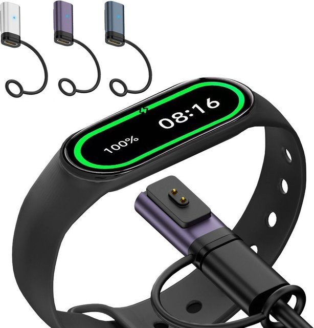 Magnetischer USB-C Ladegerät-Konverter mit LED-Anzeige für Xiaomi Smart Band 8/9/10 Pro und Redmi Watch 5/4/3 in Silber - Bild 1