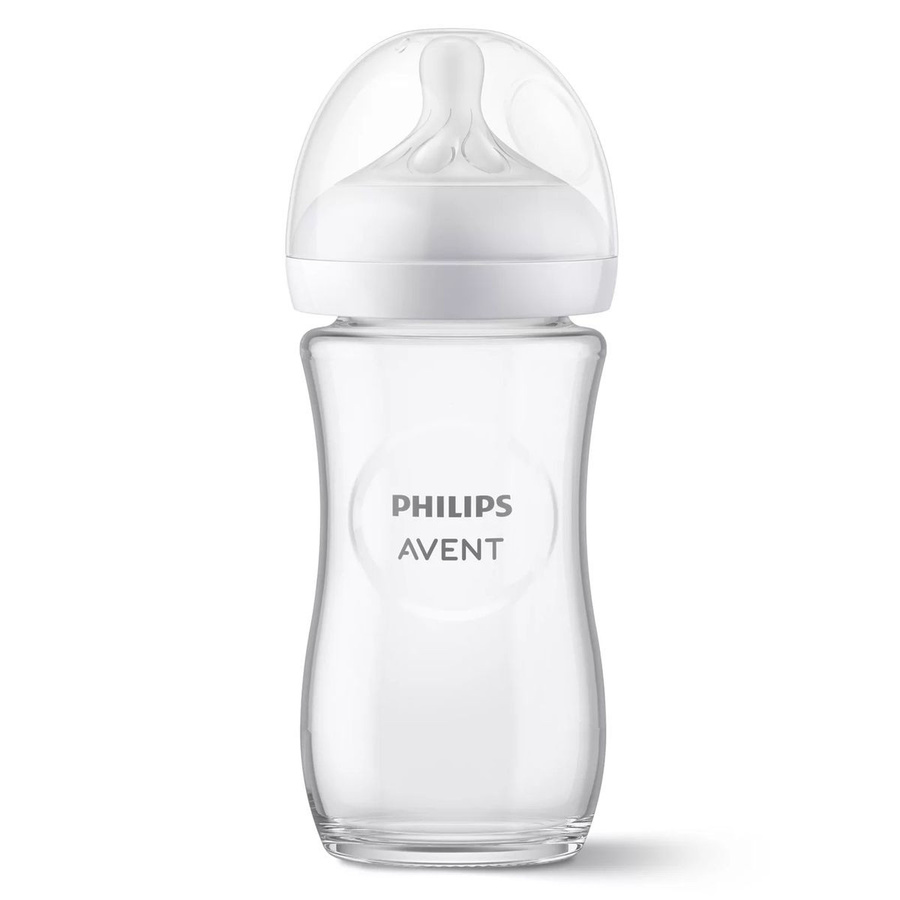 Philips Avent Natural Response Babyflasche aus Glas mit Silikon-Sauger, 240 ml, Transparent/Weiß - Bild 1