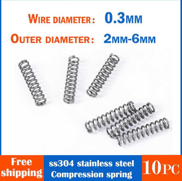 10 Stück Federdraht aus Edelstahl 304 von mandodle, Durchmesser: 0,3 mm, Außendurchmesser: 2–6 mm, Länge: 5–50 mm, kleine Druckfeder für Maschinenzubehör - Bild 1