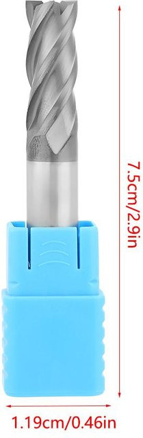 Fishine Schaftfräser aus Wolframstahl mit 4 Schneiden, Farbe Silber, Durchmesser: 12 mm, Länge: 75 mm - Bild 1