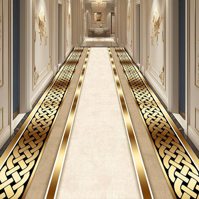 Karpetti Teppichläufer Gold Modern Geometrisch Rutschfest Waschbar B: 160 cm, T: 200 cm - Bild 1