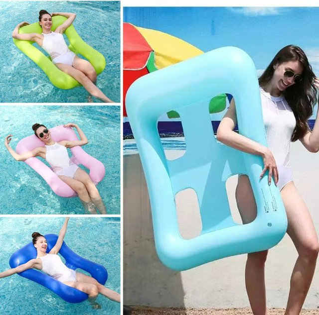 Aufblasbarer Wasserliegestuhl von CatXaa in Gelb und Blau aus PVC für Erwachsene - Bild 1