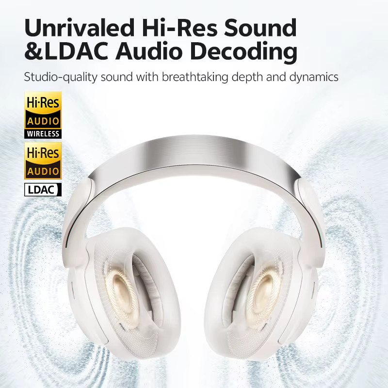 QCY H3S Over-Ear-Kopfhörer mit adaptivem ANC, Hi-Res LDAC und Spatial Sound, Bluetooth, Grau - Bild 3