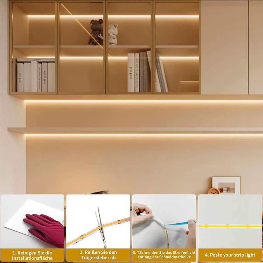 Dimmbare COB-LED-Lichtleisten in Warmweiß mit Touch-Schalter für Küche und Schränke, Weiß - Bild 3
