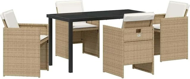 vidaXL Garten Essgruppe aus Poly Rattan mit 5-teiligem Set und Kissen in Beige - Bild 1
