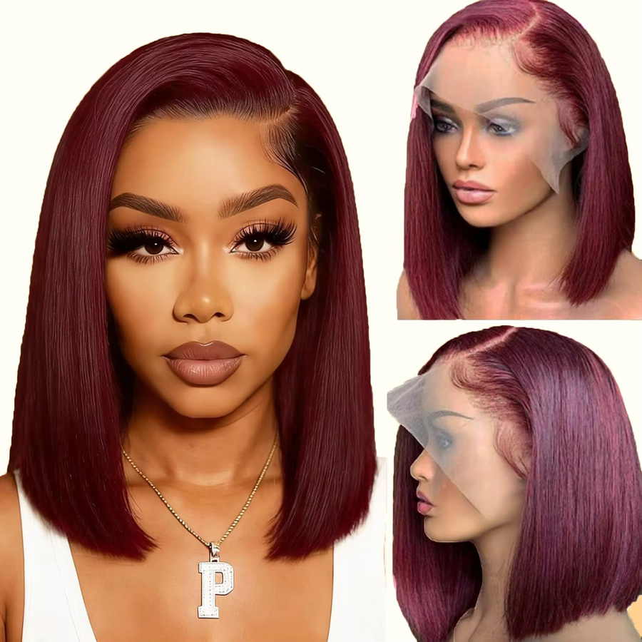 99j Burgund Bob Echthaar Perücke, 13x4 HD Lace Front, Damen - Bild 6